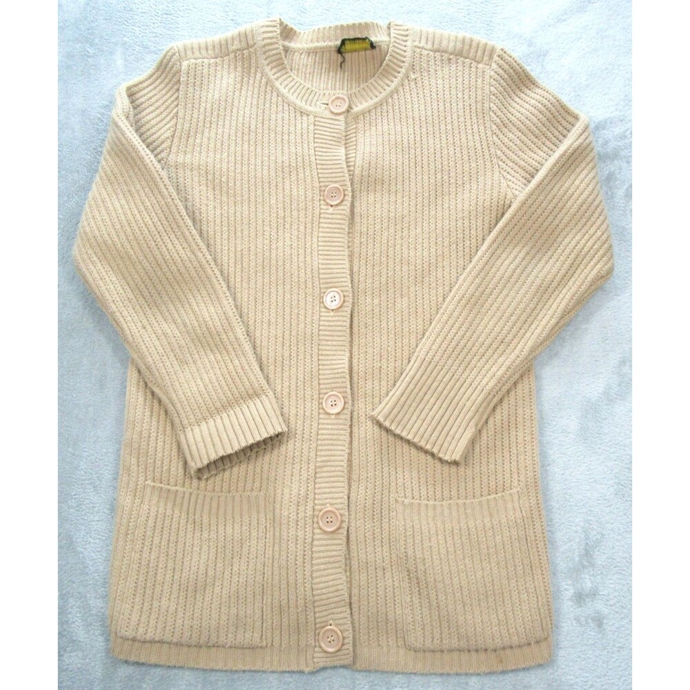 Vtg Sweater Girl Of California Cardigan Sweater Women's Small Beige w/Pockets